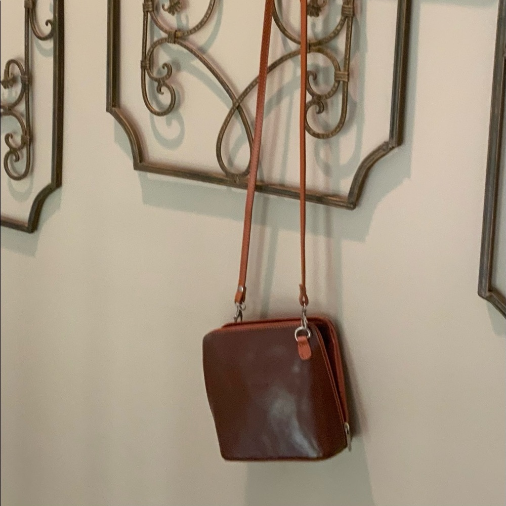 NWOT 2-tone Brown Italian Leather Crossbody Bag